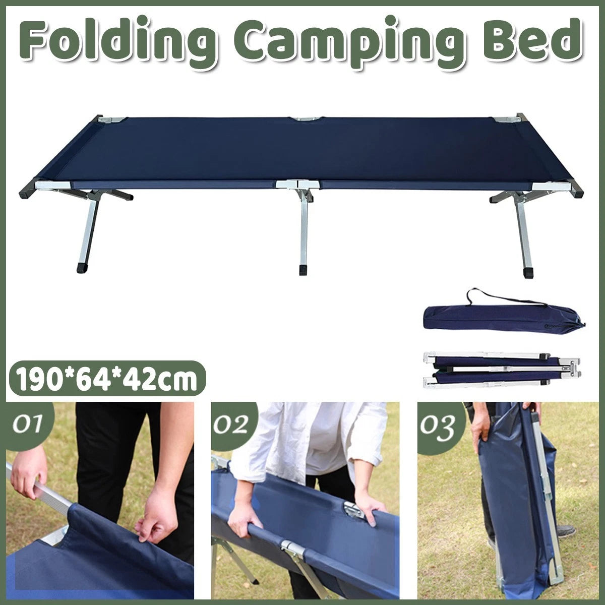 Folding camping bed stretcher with carry bag