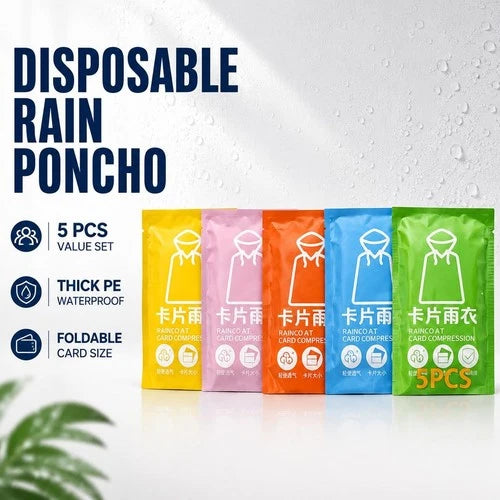 Disposable emergency rain ponchos, 5-pack