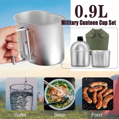 Aluminium 0.9L canteen and cup with cover