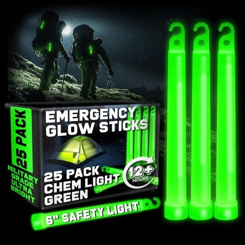 Green 6-inch chemical glow sticks, 25-pack