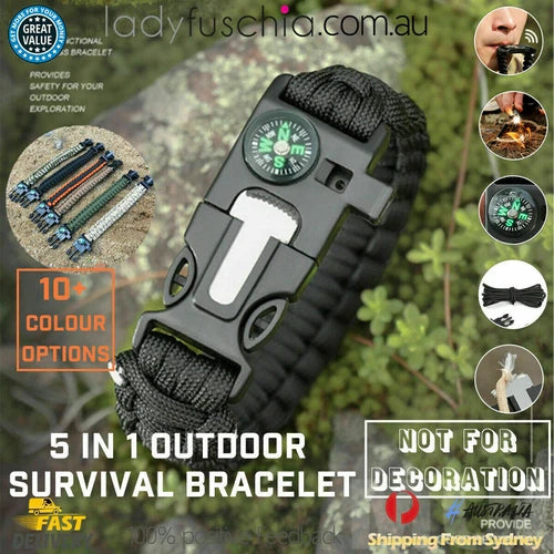 Paracord survival bracelet with whistle/firestarter